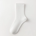 Minimalist white mid-calf cotton socks with vertical ribbed texture and elastic cuff - One Size / Bleached White