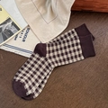 Vintage brown and beige checkerboard mid-calf socks in retro preppy style - Dark Coffee