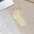 Pale yellow ballet-style crew socks with delicate lace trim and vertical ribbing - Yellow Floral Trim