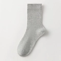 Minimalist grey ribbed cotton crew socks in a high-quality knit finish for women - One Size / Light Gray