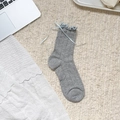 Sweet grey lattice crew socks with blue ribbon bow and ruffle trim in coquette style - Ribbon Bow