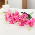 Artificial orchid in magenta pink with realistic petals and green buds for home decor - 5-Branch Phalaenopsis / Rose Red