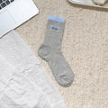 Grey and blue plaid crew socks with ribbon bow and sweet JK style lace trim - Lace Patch Gray