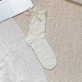 Creamy white ballet style socks with bow and lace ruffles for a cute aesthetic - White with Bowknot