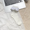 Lolita style white lace ribbon socks with vertical stripes and embroidered floral edges - Lace Trim