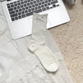 White Lolita lace crew socks with bow knot and breathable mesh hollow pattern - Short Bow Style