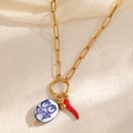 Multi-layer gold-plated necklace with red chili, ceramic bead, and star charm accents - Ceramic Chili Style (CYN034A)