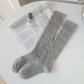 Women's light grey textured calf socks with breathable ribbed cuffs and slouchy knit design - One Size / Gray