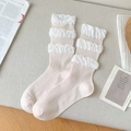 Calze rosa a coste con bordo in pizzo bianco in stile balletto dolce da donna - Taglia unica / Rosa