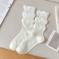 Calze color panna con balze in pizzo stile balletto e trama a coste verticali - Taglia unica / Bianco Crema