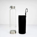 Clear glass water bottle with crystal energy stones, metal lid and black protective sleeve - Small Mouth Layered Cup (With Sleeve) / 450ml