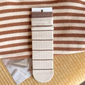 Japanese style beige and brown striped cotton crew socks with ribbed cuffs and tag - One Size / Brown Stripes