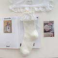 Chaussettes blanches style Lolita avec bordure en dentelle et nœud en ruban élégant - Taille unique / Blanc Cassé