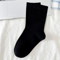 Japanese style black cotton knit mesh socks with vertical ribbing for summer wear - One Size / Black