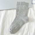 Light grey ribbed mid-calf crew socks in breathable cotton blend for women - One Size / Gray