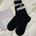 Schwarze Socken mit weißer Spitze und Schleifen im süßen Lolita-Akademie-Stil - Schwarz