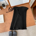 Jambières noires en maille côtelée avec cordons de serrage latéraux et détails de nœuds - Taille unique / Noir