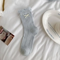 Light blue bubble lace socks with cute bow and breathable mesh pattern for women - One Size / Blue