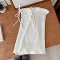 Jambières élégantes en maille côtelée blanche avec détail de nœud papillon sur bois - Taille unique / Blanc