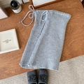 Jambières grises en maille côtelée avec rubans pour un style balletcore douillet - Taille unique / Gris clair