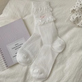 Calze bianche di cotone con bordo in pizzo e piccoli fiocchi rosa per un look carino - Bianco Candeggiato