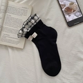 Women's black cotton mid-calf socks featuring sweet ruffle trim and cute heart tag detail - Black / One Size