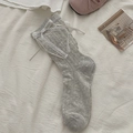 Graue hohle Netzstrümpfe mit weißem Spitzenrand und eleganter Schleife für Damen - Einheitsgröße / Grau