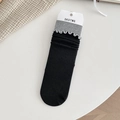 Calze nere stile giapponese con bordi grigi a volant e texture a costine da donna - Taglia unica / Nero