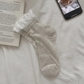Sweet light gray plaid lace socks with vintage label design for a soft aesthetic - Beige Khaki / One Size