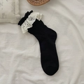 Calze nere stile Lolita con volant in pizzo bianco a strati e texture traforata - Taglia unica / Nero