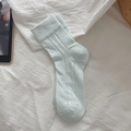 Light green mint mid-tube ballet socks with heart cutout design and ribbed cuffs - One Size / Blue