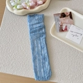 Light blue floral lace stockings featuring a sheer mesh design and sweet ruffled edges - One Size / Blue