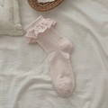 Calze Lolita rosa chiaro con doppio bordo in pizzo e delicato motivo traforato a maglia - Taglia unica / Rosa