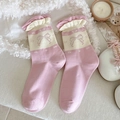Calze bicolore rosa e bianco con bordi a balze e stampe a fiocco stile dolce - Taglia unica / Rosa