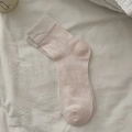 Breathable pale pink mid-calf socks with delicate pointelle knit pattern for women - One Size / Pink