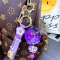 Purple jellyfish liquid keychain with butterfly charm and soft floral wrist strap - Purple Butterfly
