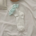 Calze bianche stile Lolita con maglia traforata e bordo in pizzo verde stile giapponese - Taglia unica / Fondo Bianco Blu
