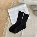 Calcetines negros transpirables de media pantorrilla con elegantes bordes con volantes - Talla única / Negro