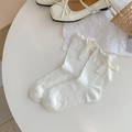 Cremeweiße Kniestrümpfe aus Mesh mit Schleifen-Akzenten und Rüschenrand im JK-Stil - Einheitsgröße / Weiß