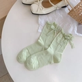 Chaussettes résille vert clair avec nœud ruban et bord à volants pour femme - Taille unique / Vert