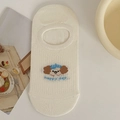 Calze invisibili bianche con ricamo a forma di cane marrone e testo Happy Day - Taglia unica / Cane con Cappello Blu
