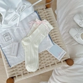 Calze alte color bianco crema con delicati fiocchi di seta rosa e bordi in pizzo - Bianco Crema