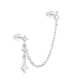 Orecchini a catena in argento S925 con doppia nappa e brillanti zirconi cubici - Singolo Platino - Orecchino a Bottone con Catena Collegata
