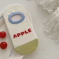 Fantasmini da donna in cotone crema con bordo blu e motivo APPLE rosso ricamato - Taglia unica / Lettere di Mela (APPLE)