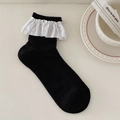 Calze da balletto nere con balze in pizzo bianco in stile dolce principessa Lolita - Nero