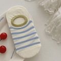 Calzini invisibili a righe blu da donna con bordo verde e design antiscivolo - Taglia unica / Righe blu e bianche