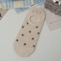 Beige invisible boat socks with black bow pattern and ribbed knit texture for women - One Size / Khaki