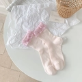 Calze rosa stile ballerina con bordo in pizzo a balze e trama a costine in cotone - Taglia unica / Rosa