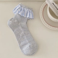 Light blue ruffle socks with white striped chiffon lace trim in Lolita style - Blue