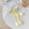 Calze giallo crema con bordo a volant e costine verticali per un look stile balletto - Taglia unica / Giallo